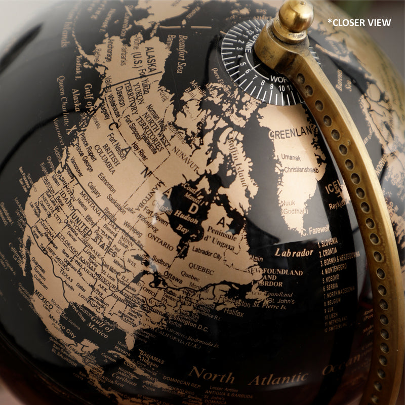 Black & Gold 8 inch Home Decor Rotating World Globe with Gold Metal Stand