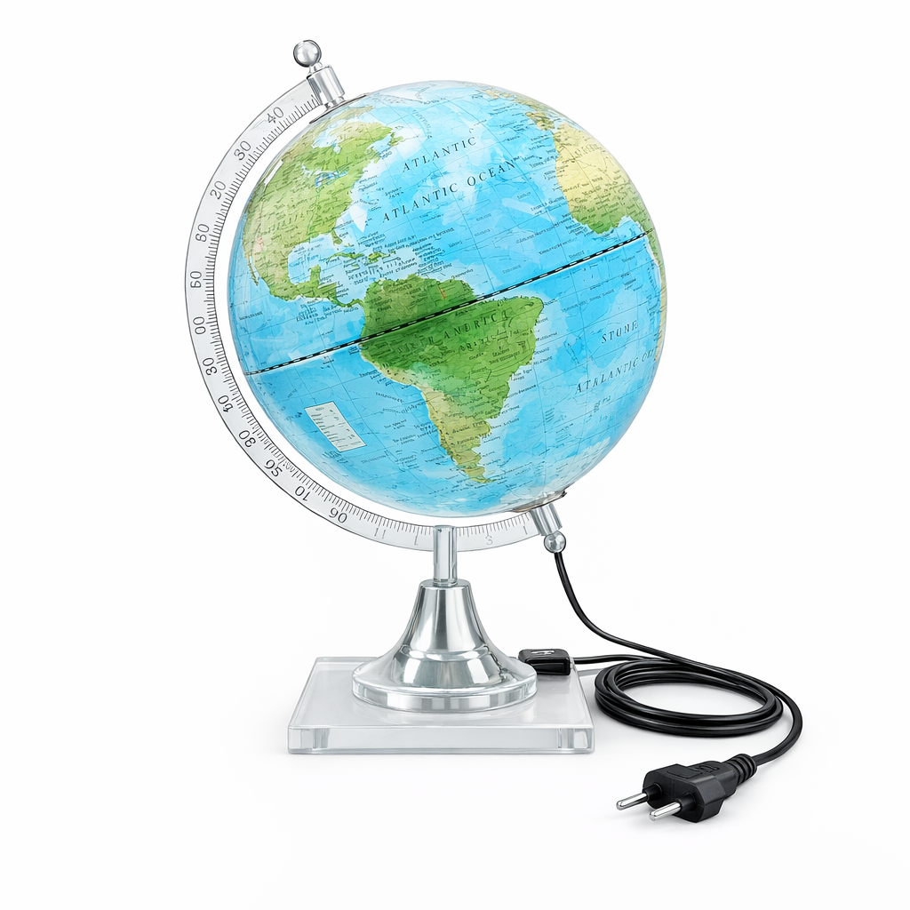 Illuminated Blue Political World Globe with Clear Base – Modern Desk Globe With Lamp