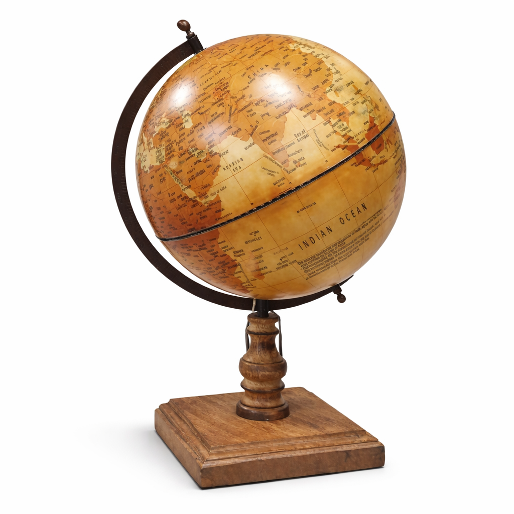 Antique World Globe with Wooden Square Base