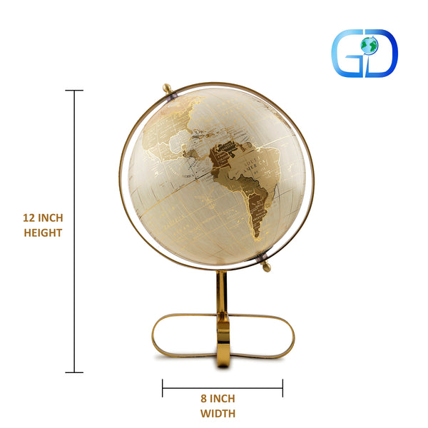 Brown & Gold 8 inch Home Decor Rotating World Globe with Metal Gold Plated Stand