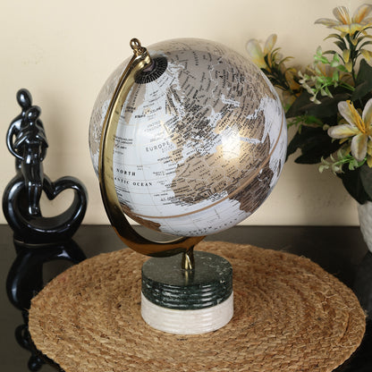 World Globe with Aluminium Arc and Marble Base