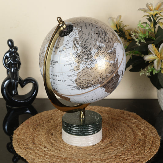 World Globe with Aluminium Arc and Marble Base