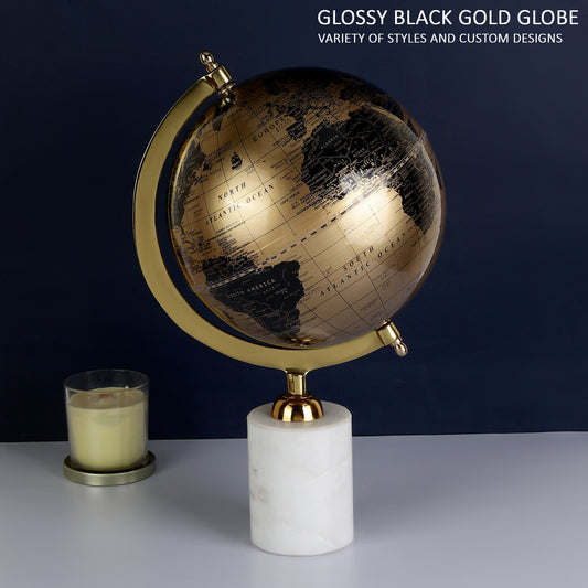 Tall Rotating World Globe with Aluminium Arc and Marble Base