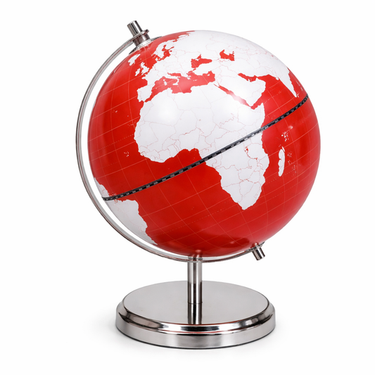 Premium Red & White Political World Globe with Chrome Metal Stand
