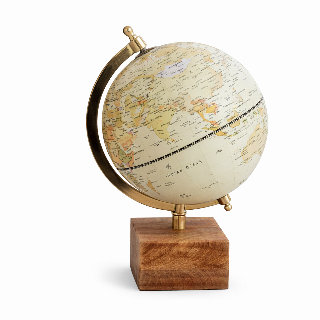 Vintage Antique Style Political World Globe with solid wooden base