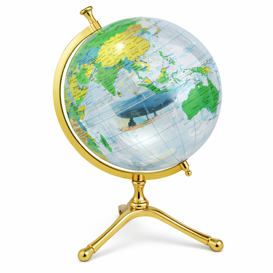 Modern Crystal Clear World Globe with Gold Metal Stand