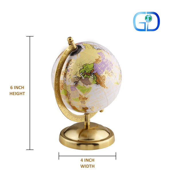 White Multicolor 5 inch Home Decor Rotating World Globe with Gold Metal Stand