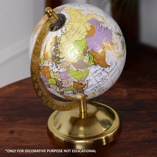 White Multicolor 5 inch Home Decor Rotating World Globe with Gold Metal Stand
