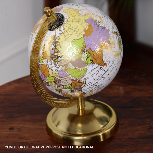 White Multicolor 5 inch Home Decor Rotating World Globe with Gold Metal Stand