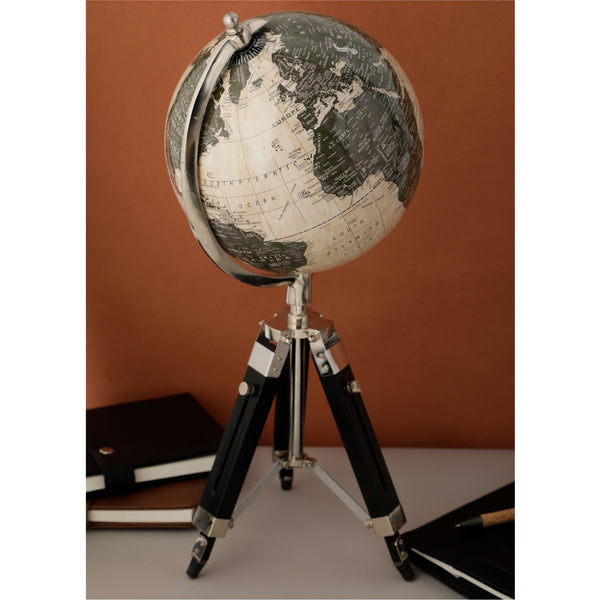 Green Textrure Multicolor  8 inch Home Decor Rotating World Globe with Wood & Metal  Stand