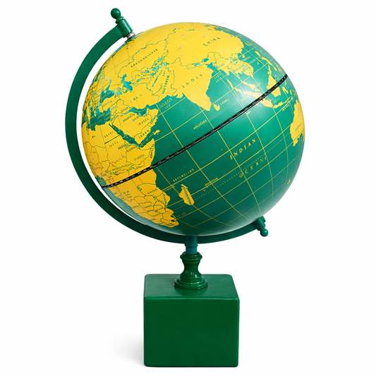 Green & Yellow Political World Globe – Modern Decorative Desk Globe with Square Base