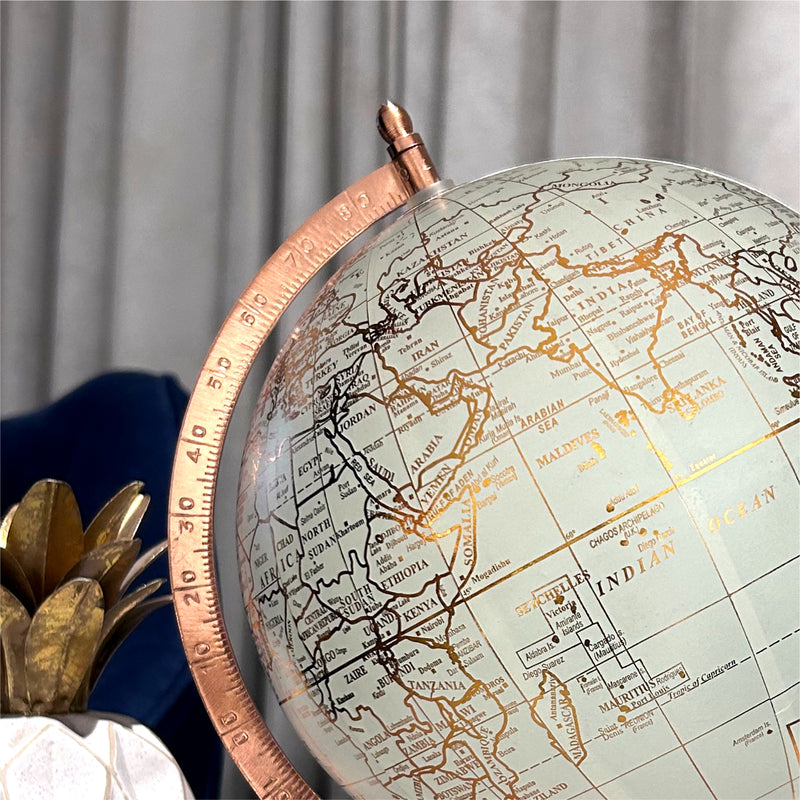 White 8 inch Home Decor Rotating World Globe with Modren Gold Metal Stand