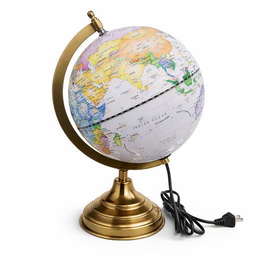 Luxury Illuminated Political World Globe with Antique Gold Stand