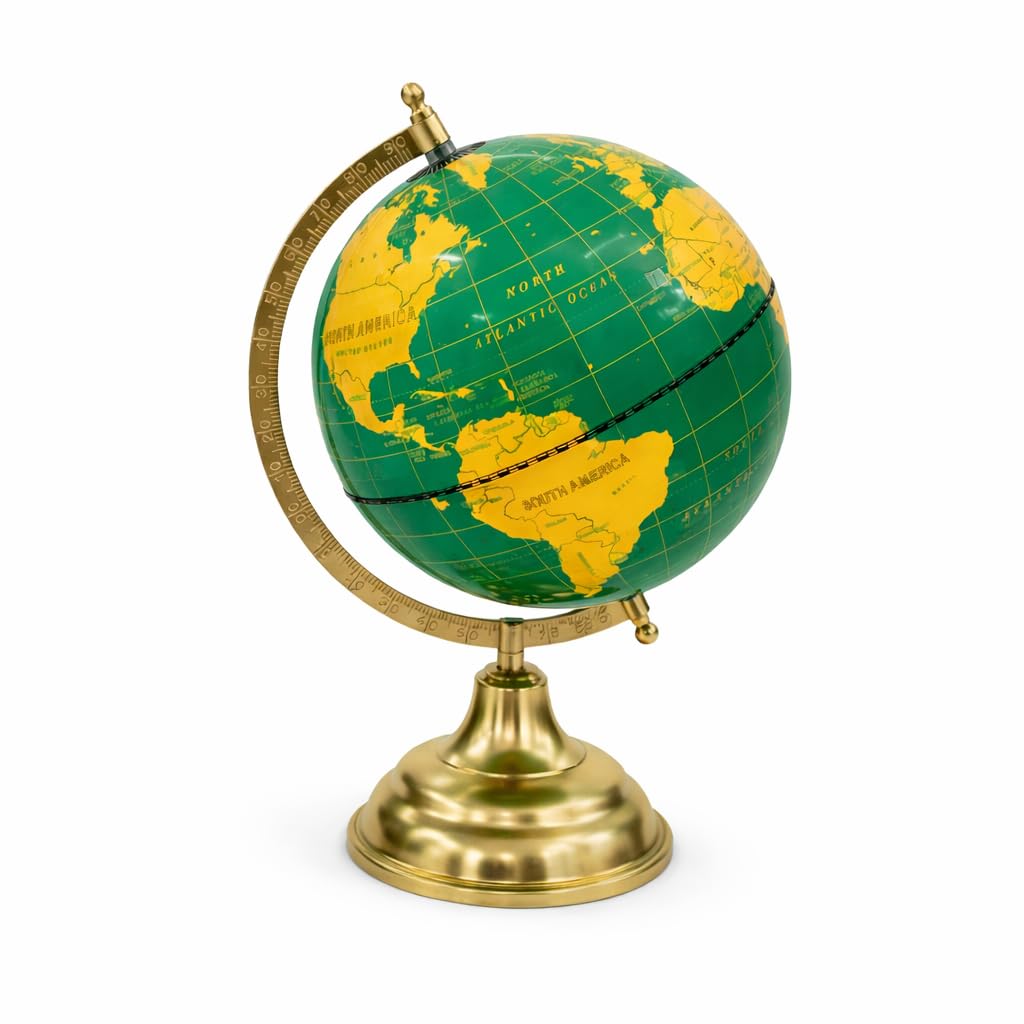 Yellow World Globe with Brushed Gold Stand – Modern Decorative Desk Globe