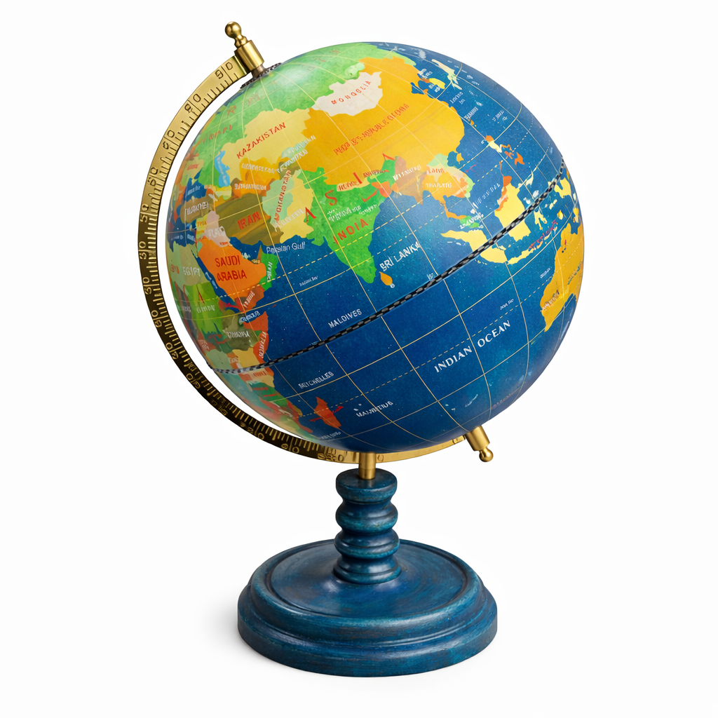 World Globe with Multicolor Political Map with wooden base