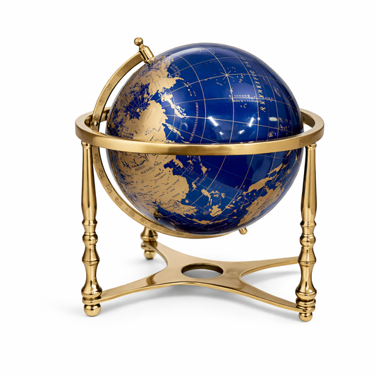 Midnight Blue World Globe with Antique Gold Metal Stand – Luxury Decorative Desk Globe