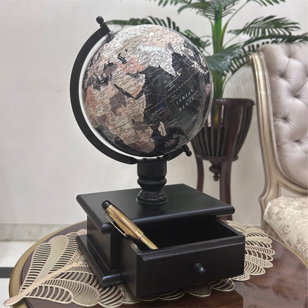 Black 8 inch Home Decor Rotating World Globe with Wooden Stand