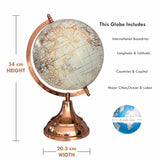 White 8 inch Home Decor Rotating World Globe with Modren Gold Metal Stand