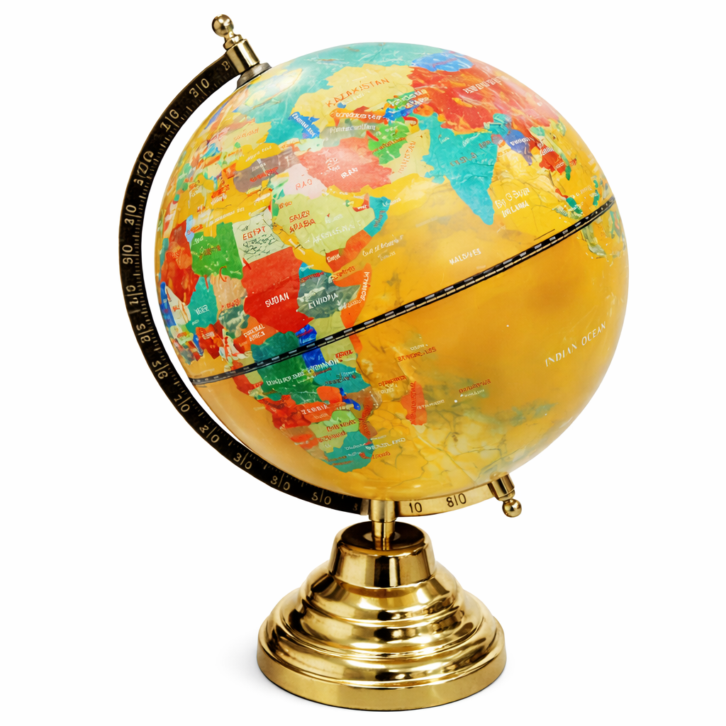 Premium Golden Yellow Political World Globe with Gold Metal Base