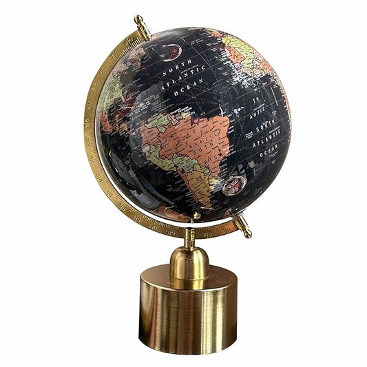 Home Decor Black World Globe 8 Inch with Gold Cylindrical Stand