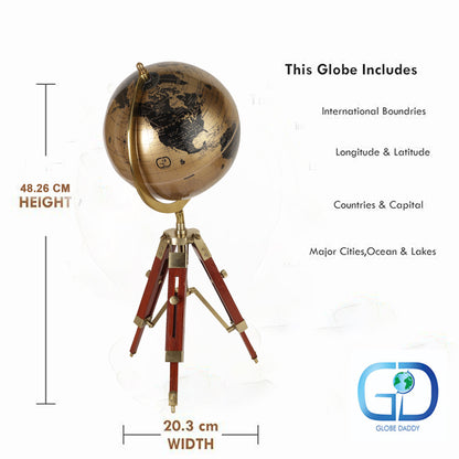 Gold Globe with Antique Tripod stand