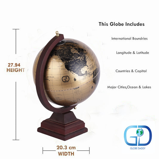 Desktop World Globe with English Wooden Stand