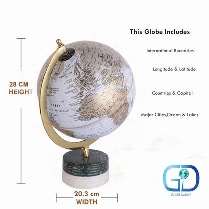 World Globe with Aluminium Arc and Marble Base