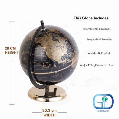 8 Inch Rotating World Globe with Metal Arc Base