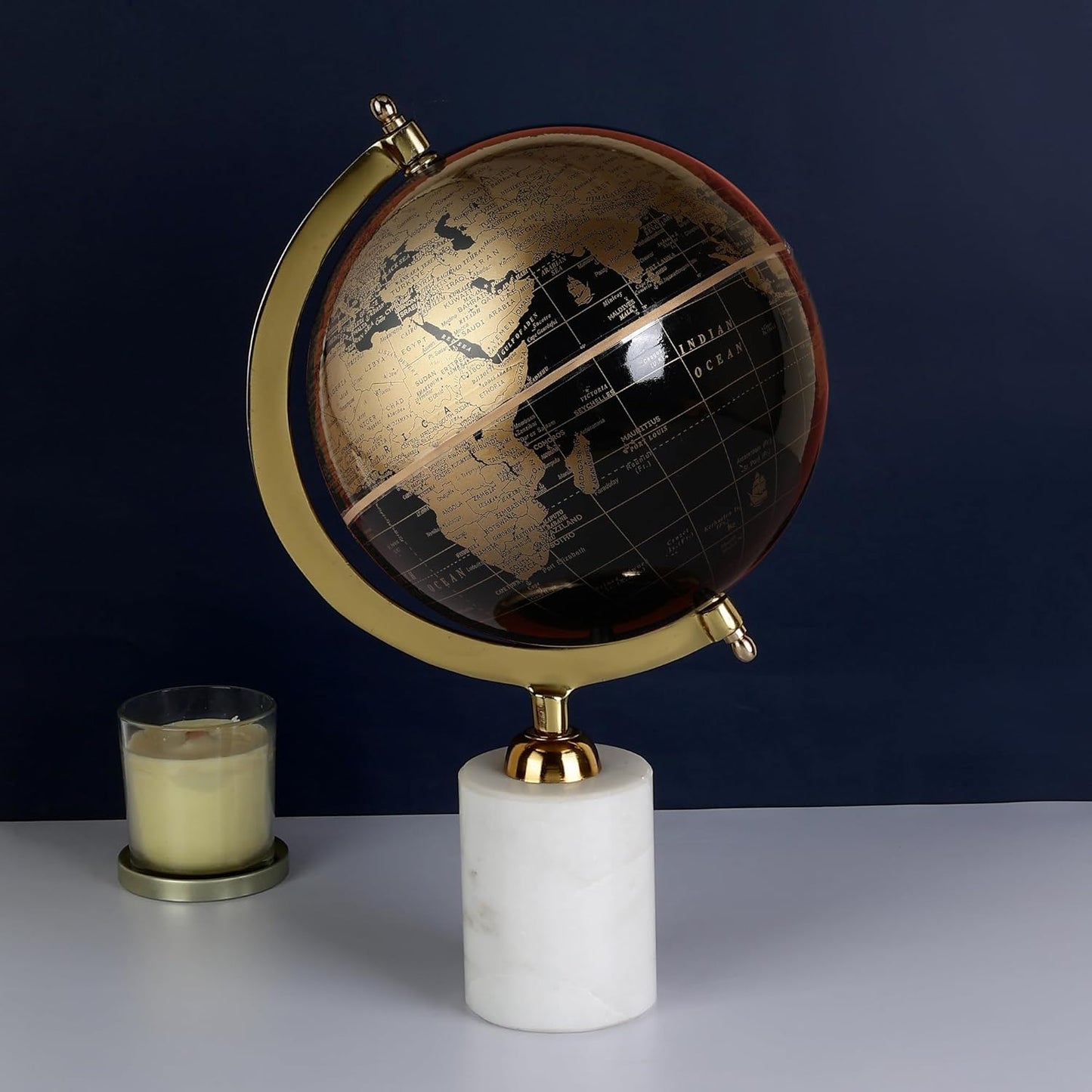 8 Inch Rotating World Globe with Aluminium Arc and Marble Base for Office Table, Geography Learning, Studio or Cafe Decoration, Unique Gifts, Birthday and Aniversary Gift.