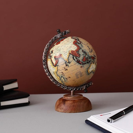 GLOBE DADDY Small Globe 5 inch with Antique Arc and Handemade Base for Home Decor, Office Table, Kids Room Decor, Gifting Item