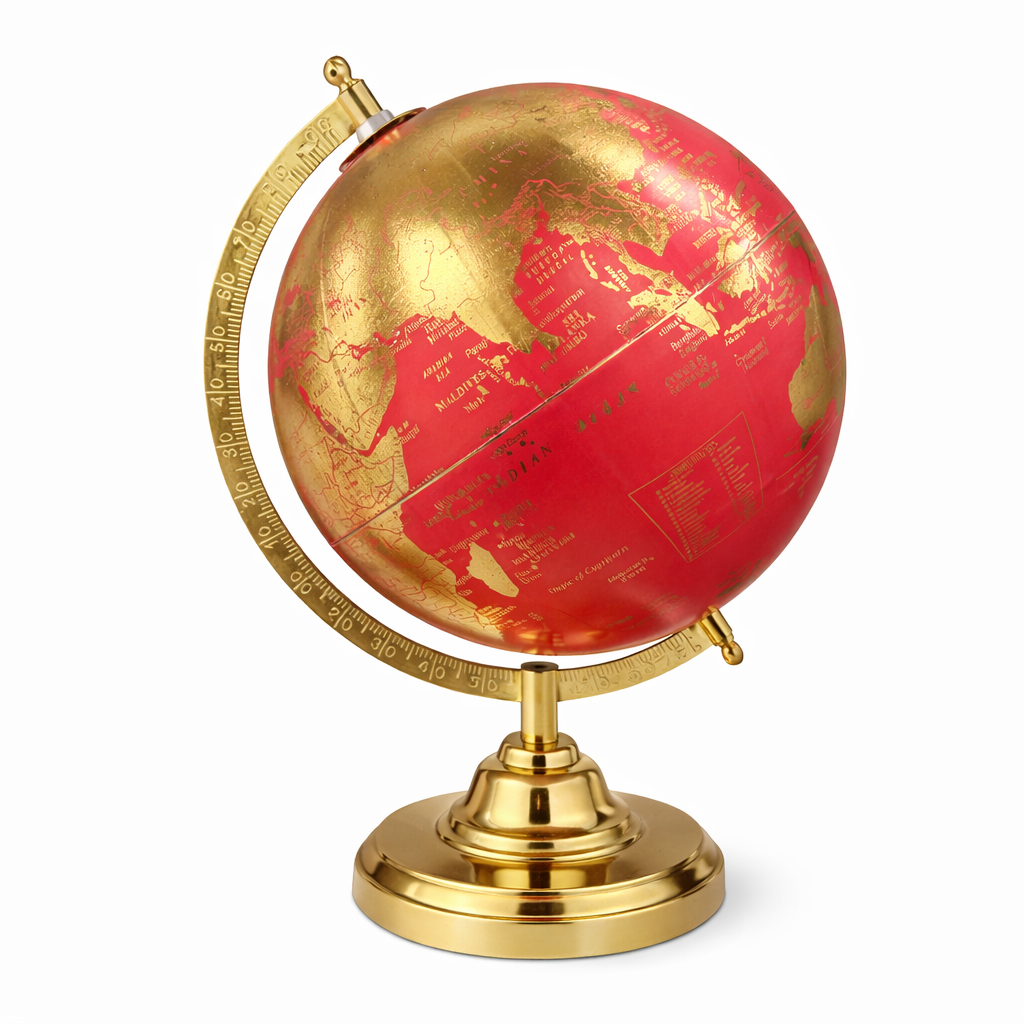 Red & Gold Luxury World Globe – Metallic Gold Stand Decorative Desk Globe