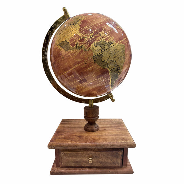 Brown 8 inch Home Decor Rotating World Globe with Wooden Stand