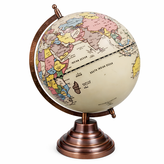 Vintage Copper World Globe with Antique Cream Map – Classic Desk Decorative Globe