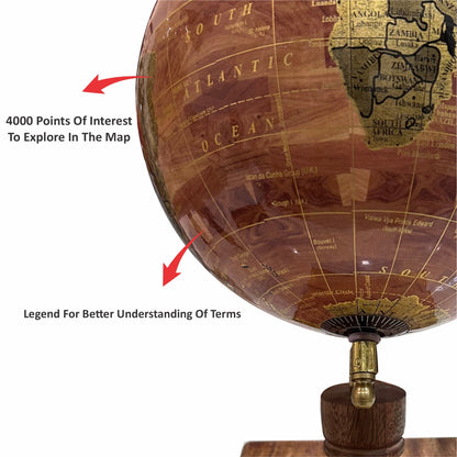 Brown 8 inch Home Decor Rotating World Globe with Wooden Stand