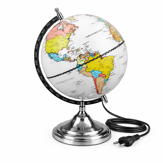 Illuminated Political World Globe with Chrome Stand – Modern Desk Lamp Globe