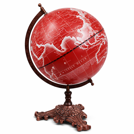 Crimson Red World Globe with Antique Copper Finish Stand