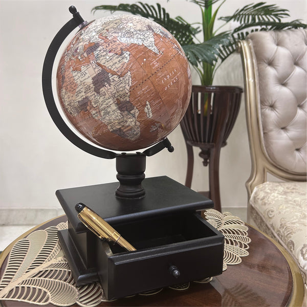 Brown 8 inch Home Decor Rotating World Globe with Wooden Stand