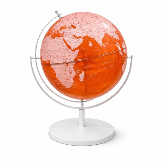 Modern Transparent  Orange Political World Globe with White Stand