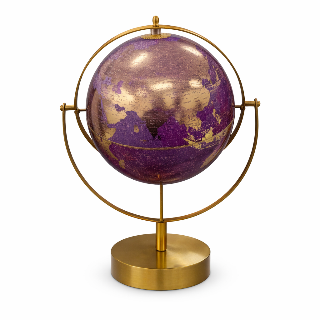 Purple & Gold Luxury World Globe – Premium Metallic Stand Decorative Desk Globe