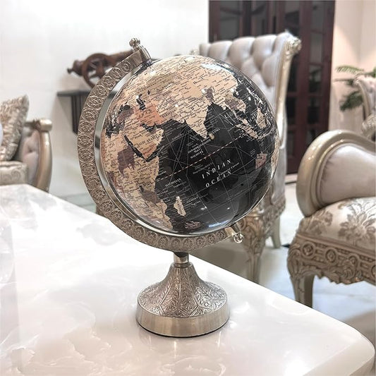 Globe Daddy 8 Inch Antique Globe with Handcrafted Silver Stand for Office Table,Home Decoration,Unique Gift Item,Geography Learning Globe