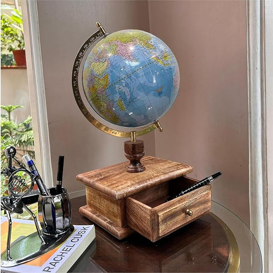 GLOBE DADDY Home Decor Wooden Storage Rotating Showpeice World Globe for Office Table Living Hall Guest Room/Annivesrary and Students Gift Item
