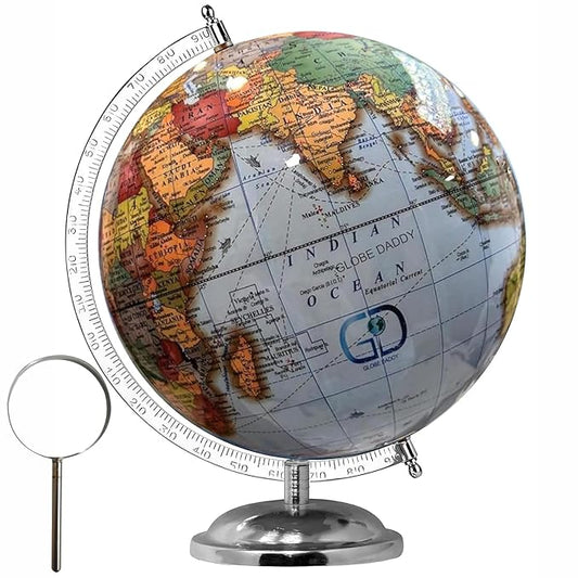 GLOBE DADDY Educational Toy 8 Inch Globe for Kids Learning Sturdy Stand/Lens Included/World Earth Desk Globe/Return Gifts for Birthday Party for Kids