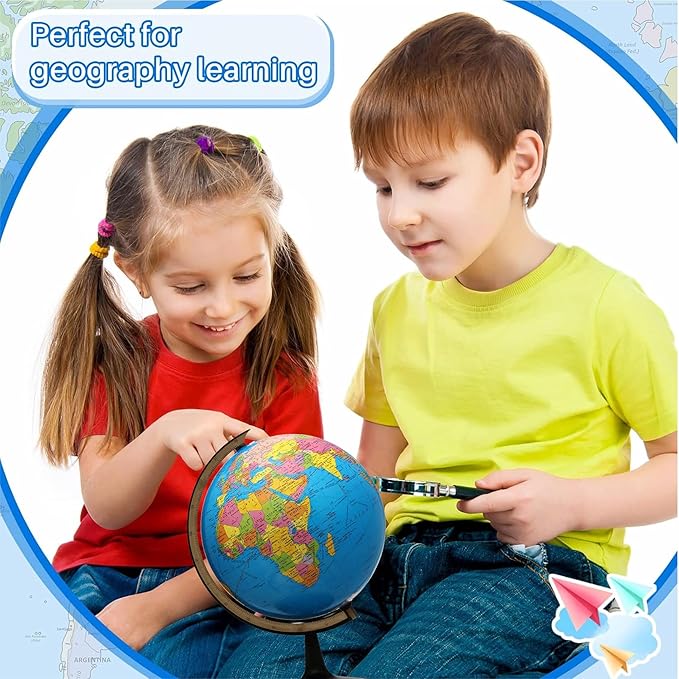 GLOBE DADDY Educational World 7 Inch Globe for Students With Plastic Stand - For Kids Learning 10 Years & UPSC Aspirants - Height 10 Inch Blue Political Multicolour Desk Globe