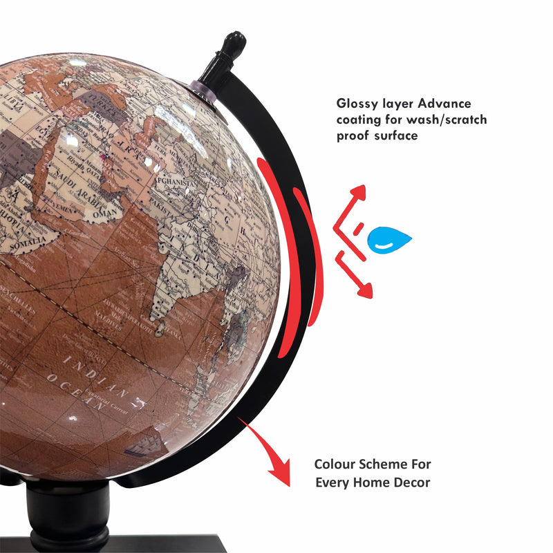 Brown 8 inch Home Decor Rotating World Globe with Wooden Stand