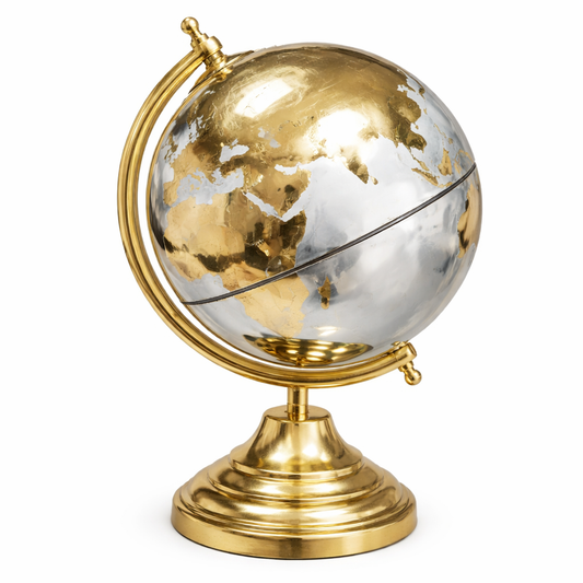 Luxury Metallic Gold & Silver Decorative World Globe with Gold Base Stand