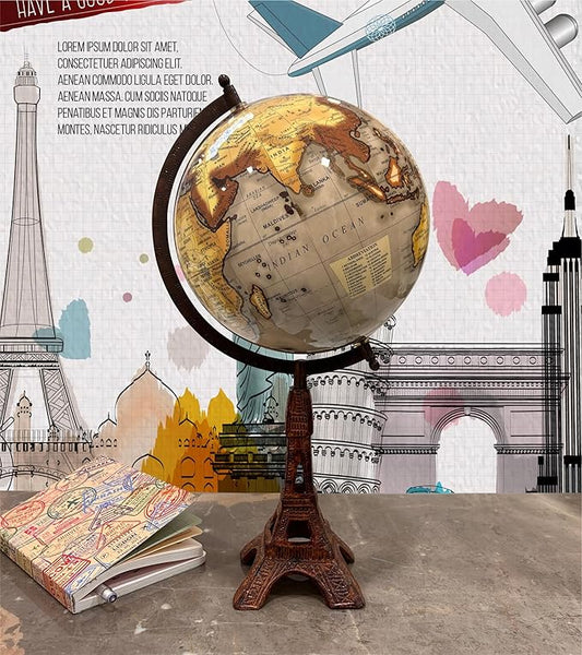 GLOBE DADDY Wanderlust Slogan Globe with Eiffel Tower Base for Home Decor, Gift, Decorative Item, Office Table