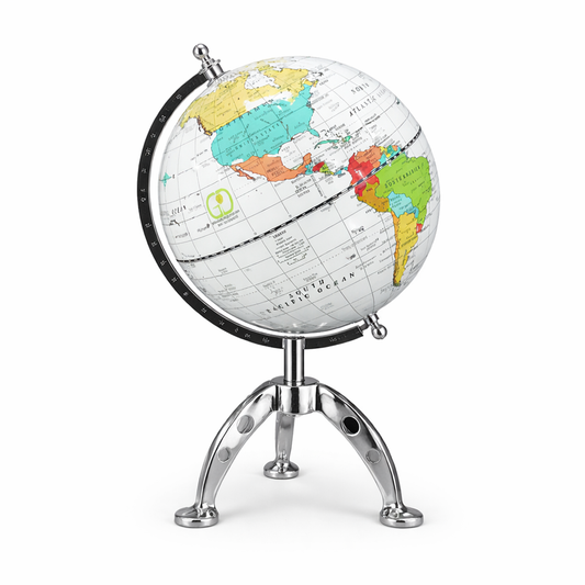 Modern White Political Map Globe with Tripod Metal Stand
