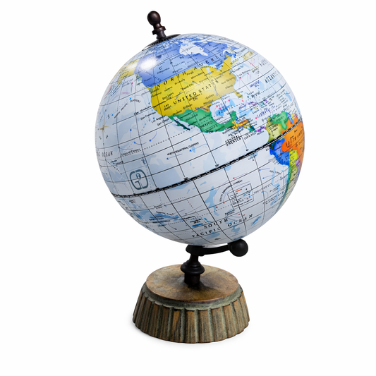 Political World Globe with Rustic Wooden Base – Vintage Decorative Desk Globe