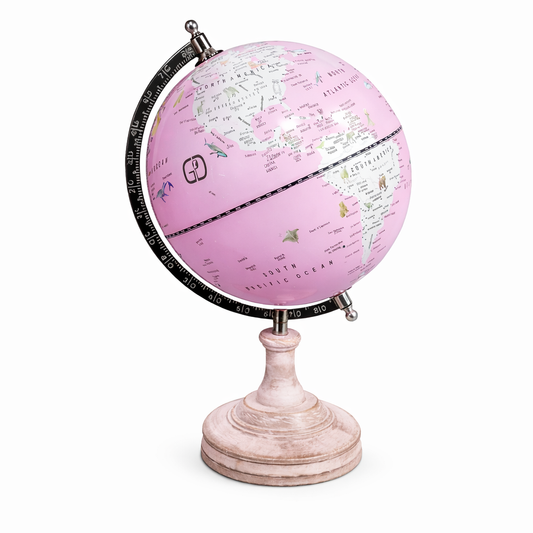 Elegant Pink Political World Globe with wooden base