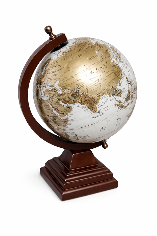 Premium 8” Decorative World Globe with Wooden Base – Antique Style Desk Globe for Office & Study, Educational Geography Globe